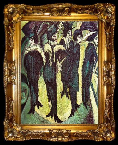 framed  Ernst Ludwig Kirchner fem kvinnor pa gatan, ta009-2